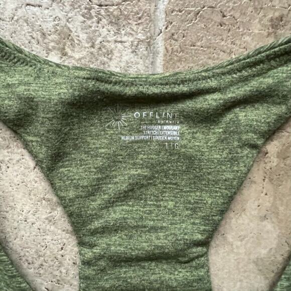 Offline by Aerie The Hugger Raceback Sports Bra Size L Olive Fun Green Workout - Picture 6 of 9